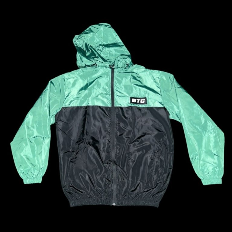 Green Windbreaker Jacket with a Hood