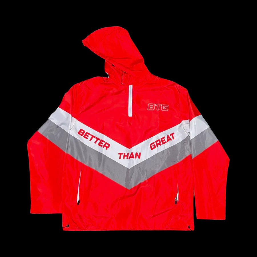 Red Windbreaker Jacket with a Hood