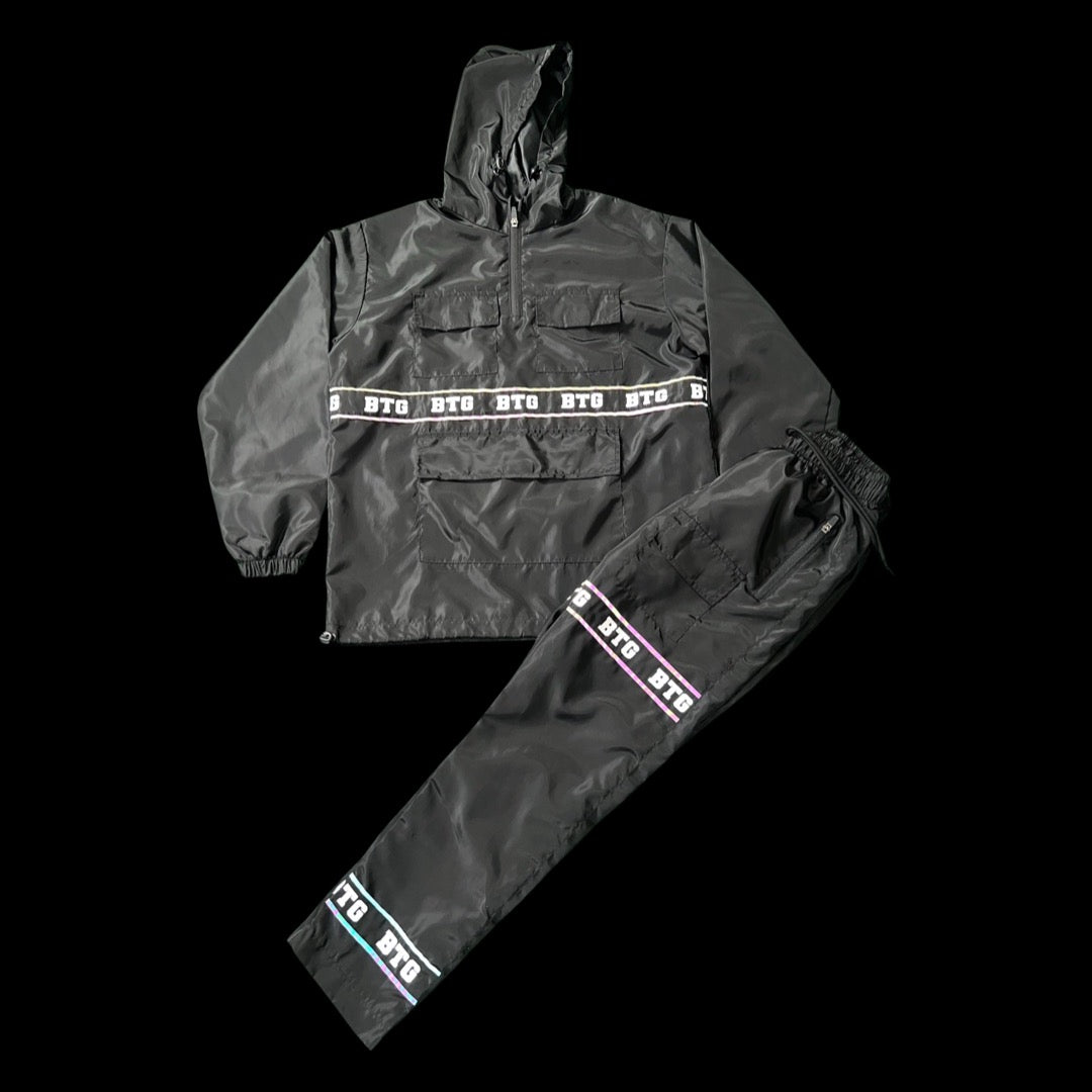 Black Windbreaker Jacket with Black Pants