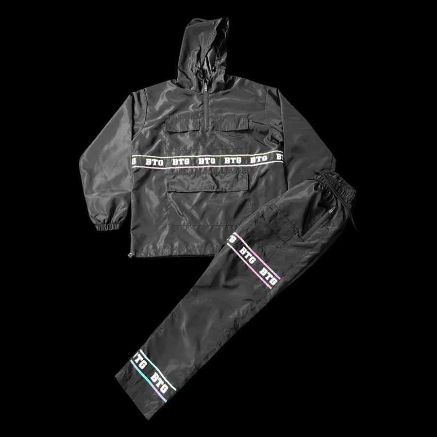 Black Windbreaker Jacket with Black Pants