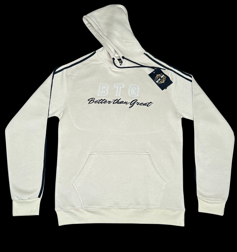 BTG Cream Hoodie with Black Stripes